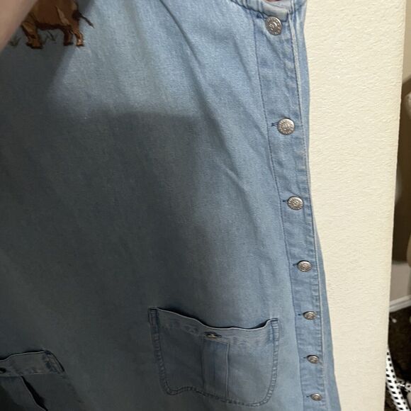 VTG 90'S Denim DRESS JUMPER Embroidered Safari animals Midi sz Small - Picture 6 of 7